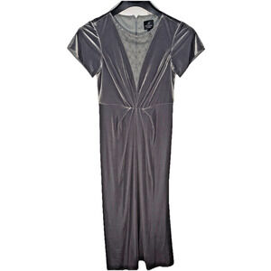 Adrianna Papell Gray Velvet Cocktail Dress Size 4 Illusion V Holiday Party